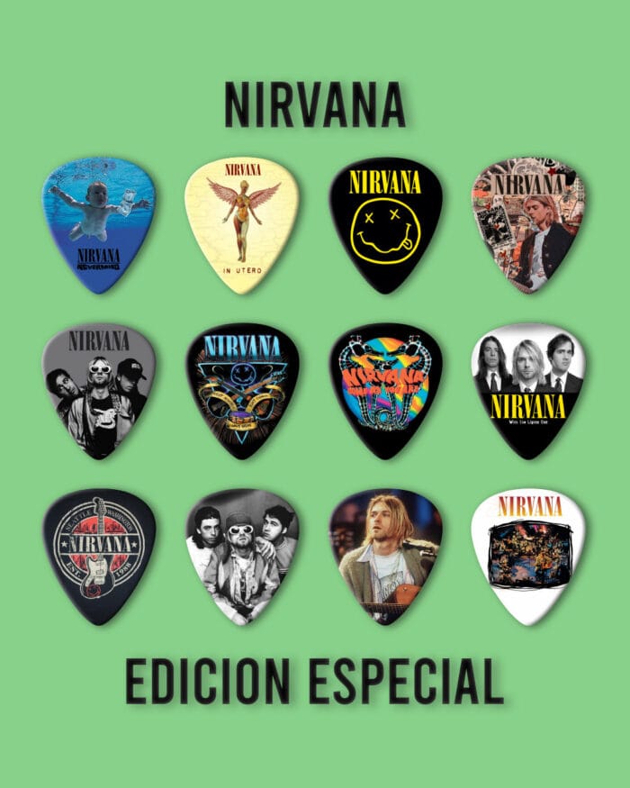 Púas Colección Nirvana. Pack 12 Unid + Llavero Porta Púa