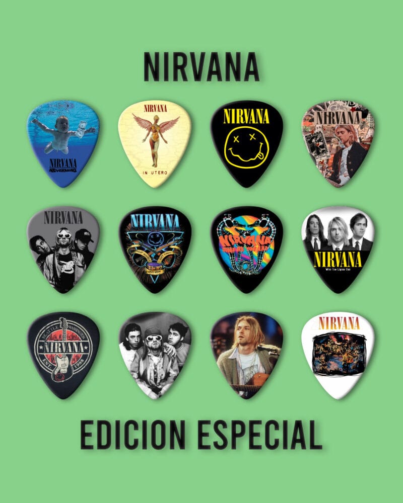 Púas Colección Nirvana. Pack 12 Unid + Llavero Porta Púa