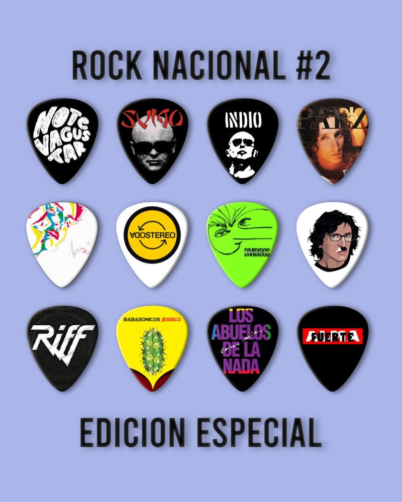Púas Colección Rock Nacional V2. Pack 12 Unid + Llavero Porta Púa