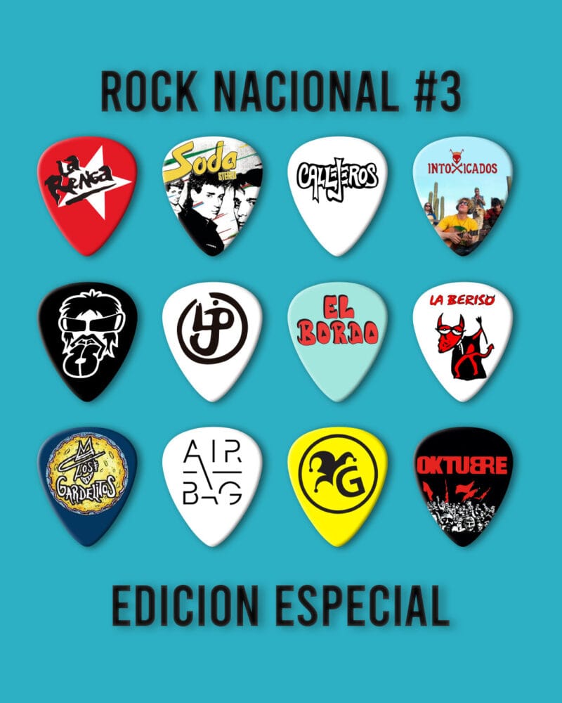 Púas Colección Rock Nacional V3. Pack 12 Unid + Llavero Porta Púa