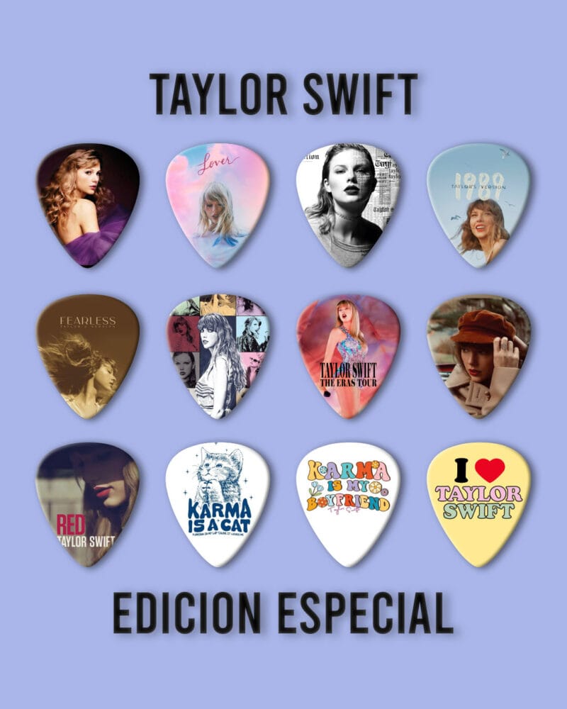 Púas Colección Taylor Swift. Pack 12 Unid + Llavero Porta Púa