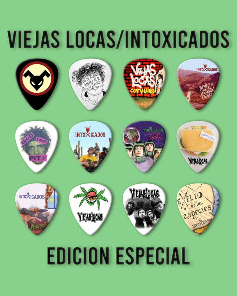 Púas Colección VIEJAS LOCAS INTOXICADOS. Pack 12 Unid + Llavero Porta Púa